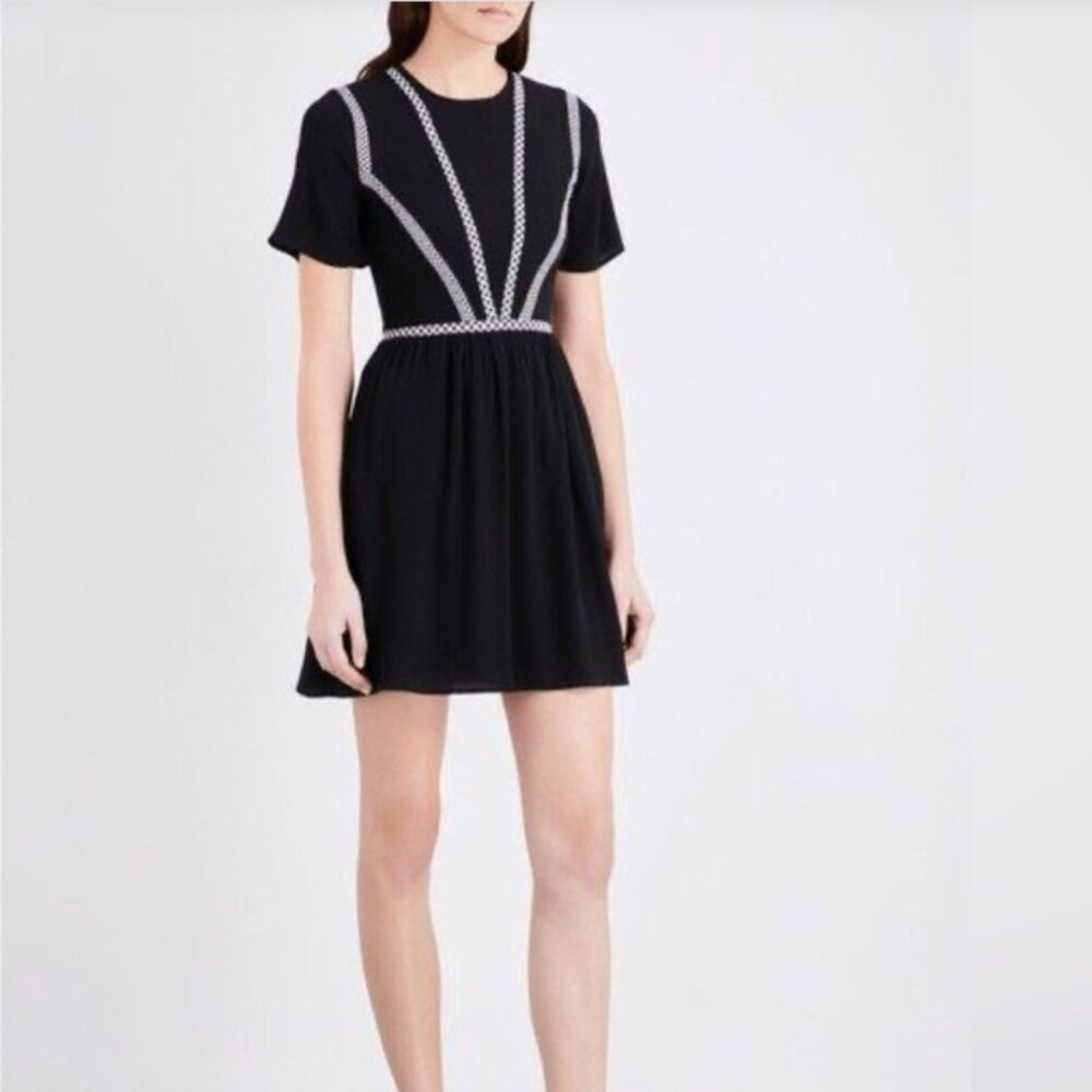 Maje Risea Black Viscose Dress Size 1 | Fit & Flare Mini | Parisian Chic